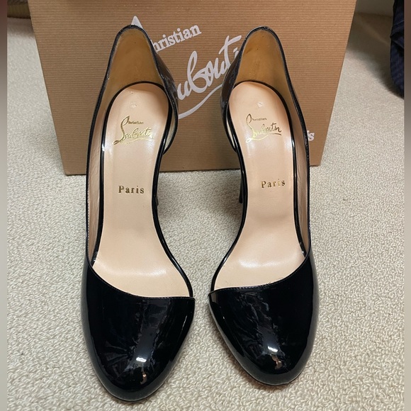 Christian Louboutin black patent leather Helmour Asymmetric D’orsay heels - Picture 5 of 13